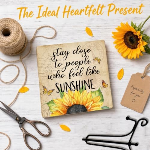 Sunflower Decor for Rustic Farmhouse Country Room, Sunshine Wooden Sign for Home Living Room Yellow Kitchen Decor, Sunshine Gifts for Women (A13) - Image 5