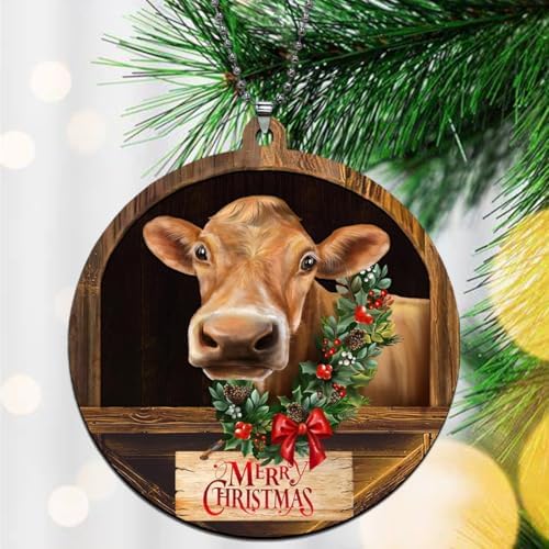 Cow Christmas Ornaments 2026, Brown Cow Ornaments for Christmas Tree, Farmhouse Christmas Ornaments, Farm Animal Christmas Ornaments, Jersey C ow Ornament - Image 2