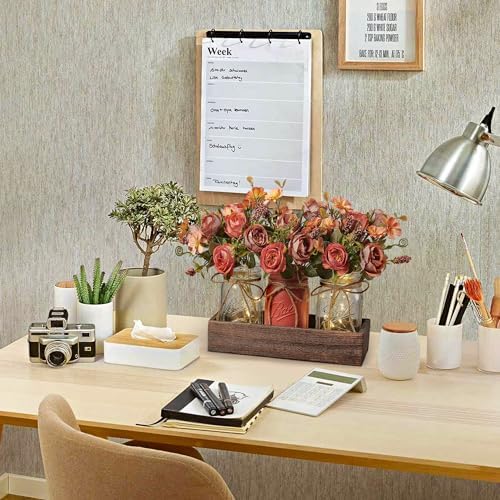 3 Pcs Mason Jar Centerpiece Table Decorations for Dining Table Decor Farmhouse Coffee Table Decor with Wood Tray and Led Light Table Centerpieces for Dining room Kitchen Living Bathroom,Orange - Image 3