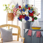 4PCS Patriotic Artificial Flowers Mixed Bush Red White Blue Rose Tulip Flowers Memorial Day Flower Bouquet for 4th of July Independence Day Grave Home Table Decoration - Image 3
