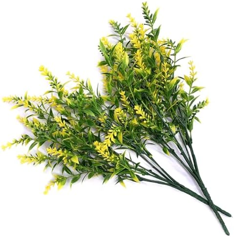 CATTREE Artificial Lavender for Decoration, Fake Flowers Flocked Plants Plastic Faux Flower Bundles Outdoor Indoor Wedding Bouquet Kitchen Table Centerpieces Arrangements DIY Decor - Yellow 8 Pack - Image 7
