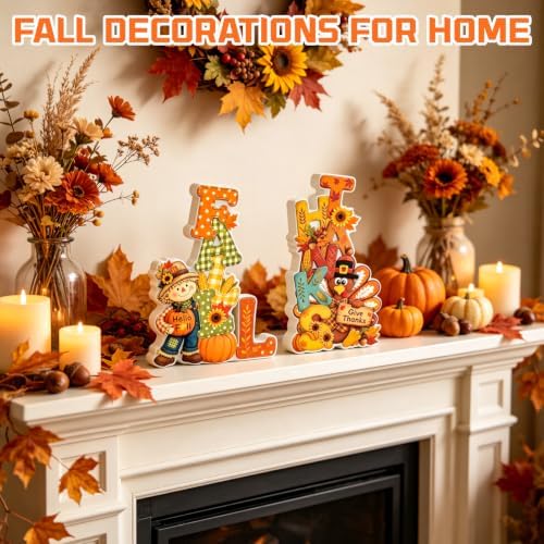 Fall Thanksgiving Table Decor 2 PCS Wooden Fall Scarecrow Turkey Decor - Image 2