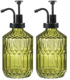 Amolliar 12 Oz Glass Soap Dispenser with Plastic Pump,Green-Black,2 Pack by Amolliar