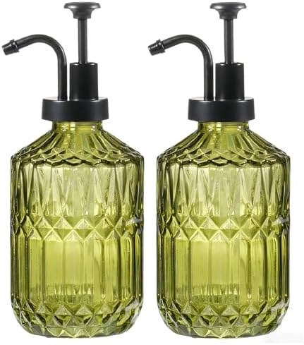 Amolliar 12 Oz Glass Soap Dispenser with Plastic Pump,Green-Black,2 Pack by Amolliar