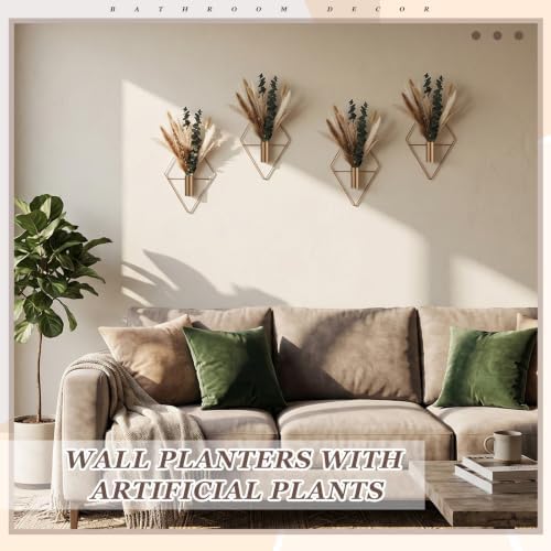Jexine 4 Pcs Hanging Artificial Planters Wall Decor, Antique Copper, Pampas - Image 4