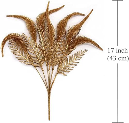 Artificial Golden Flowers Decoration, Plastic Grass Faux Boston Fake Fern Gold Leaves Simulation Setaria Bushes Home Indoor Outdoor Garden Wedding Hall Table Planter Filler DIY Christmas Decor 4 Pack - Image 5
