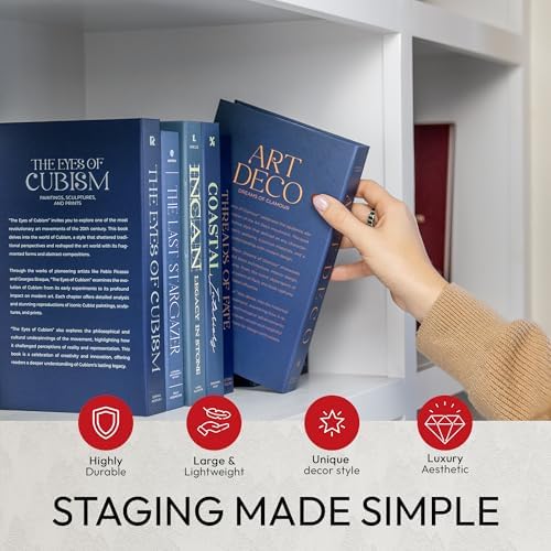 Decorative Books | Blue 10 Book Set with 3 Sizes | Preassembled with Hidden Storage | Perfectly Stackable for Easy Home Staging | Book Decor to Elevate Your Space | Home Decor Made Simple! - Image 4