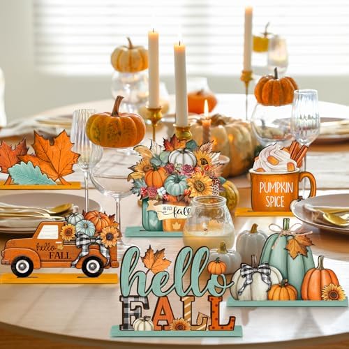 Yousoontic 6 Pcs Fall Thanksgiving Table Decor, Classic, Orange and Blue - Image 4