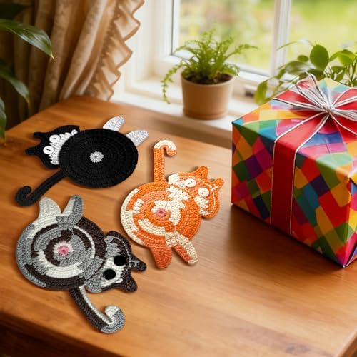 Drink Coaster, Woven Creative Coasters for Cat Lovers, Gag Gifts Cat Coffee Coaster for Desk Accessories Home Decor Tabletop Protection(Gray) - Image 7