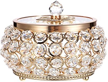 Hipiwe Crystal Jewelry Trinket Box with Glass Lid Large Gold Mirrored Treasure Box Decorative Jewelry Box Ring Earrings Necklace Storage Keepsake Box Gift for Women by Hipiwe