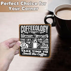 Funny Coffee Bar Decor, 5 x 5 Inch Wooden Desk Sign with Metal Stand - Image 5