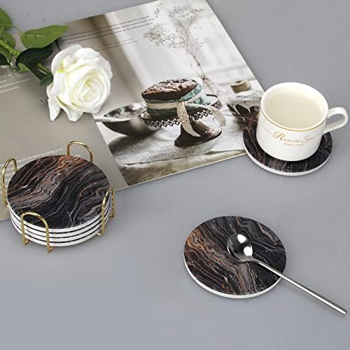 6 Pcs Black Ceramic Modern Coasters with Holder Absorbent Drink Coaster - Image 4