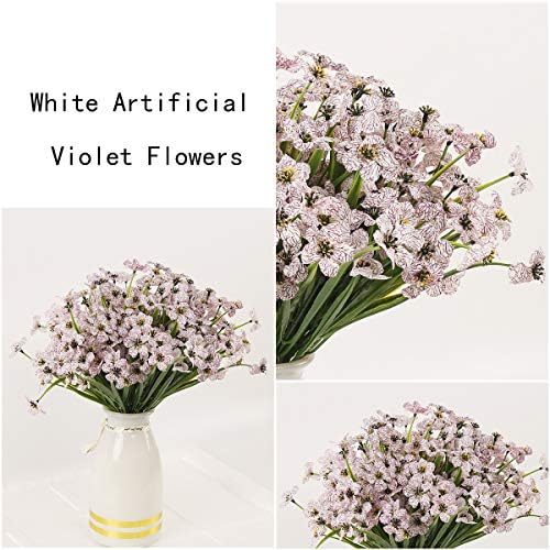 Artificial Outdoor Flowers,8 Bundles UV Resistant Fake Flowers,Artificial Violet Flowers Plastic Faux Flowers Greenery Plants for Outdoor Garden Porch Window Box Decoration(White) - Image 3