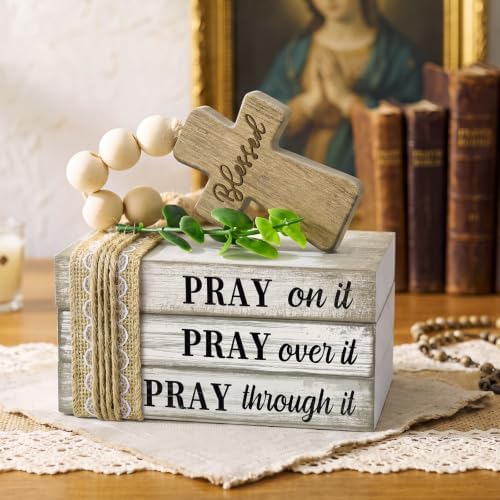 4 Pcs Christian Table Decor Wooden Cross Wooden Bible Verse Sign - Image 2