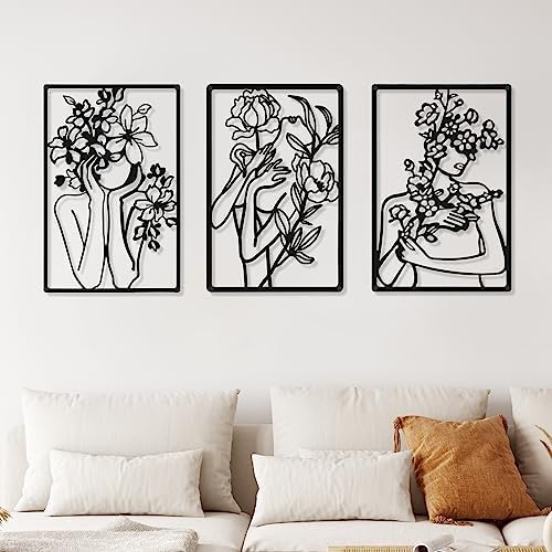 CHENGU 3 Pieces Metal Minimalist Abstract Woman Wall Art Line Drawing Wall Art Decor Single Line Female Home Hanging for Kitchen Bathroom Living Room - Image 7