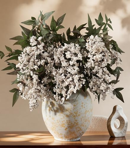 Fake Flowers 3 Pcs 35 Inch Greenery Stems Branches for Vase Floral Stems Realistic Sedum Spray for Home Decor Table Office Wedding Bedroom Party DIY Floral Arrangements Farmhouse Mantel by FancyPlus