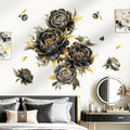 decalmile Black Gold Flower Peony Floral Leaves TV Wall Decals Stickers by decalmile