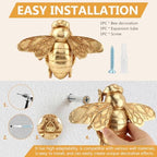 DOQXYAVM Gold Honey Bee Wall Art Decor, 3D Resin Bee Wall Sculpture, Hanging Insect Home Decoration for Living Room, Bedroom, Bathroom, Kitchen (L) - Image 4