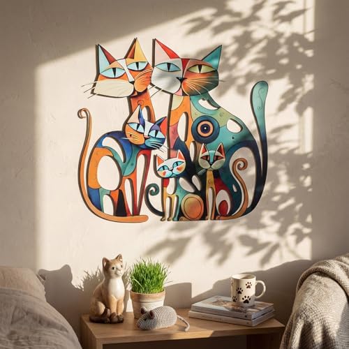 Wesiti Metal Cat Wall Art Decor Colorful Sculptures Mid Century 13.7x13 - Image 3