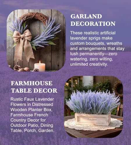 24 Bundles Artificial Lavender Fake Flowers Faux Plastic Plants Purple Flowers for Home Wedding Kitchen Garden Patio Window Box Office Indoor Outdoor Decor,Centerpieces for Tables(Gray Purple) - Image 5