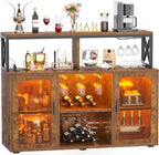 Aheaplus Bar Cabinet with Power Outlets, Liquor Cabinet with Led Lights and by Aheaplus