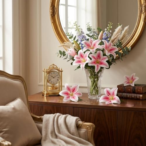 Large Artificial Lily Heads with Stamen, Light Pink, 25 Pack - Image 7