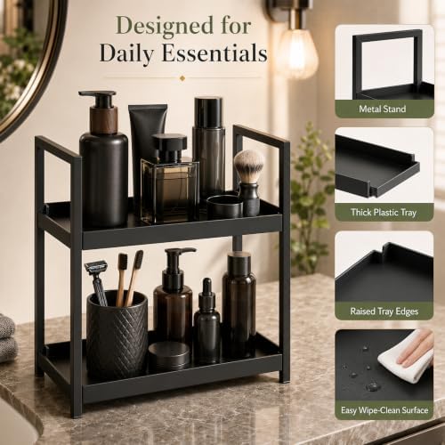 2 Tier Mens Bathroom Counter Shelf Organizer for Skincare Makeup - Image 5
