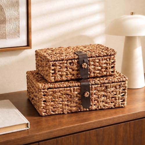Decorative Woven Boxes with Lids for Shelf Decor Livingroom Organization by FIAHOSEY