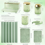 Green Bathroom Accessories Set - 20PCS Glass Bathroom Set with Shower Curtain and Rugs, Soap Dispenser, Soap Dish, Cup, Qtip Jar, Toothbrush Holder, Stylish & Functional Bath Decor for Home, Apartment - Image 6