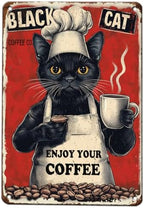 Metal Signs Black Cat Coffee Company Enjoy Your Coffee Sign Funny Vintage Tin Sign Sign Retro Wall Decor For Home Kitchen Office Farmhouse Yard Garden Shop Cafe Poster 12x16 Inch by KIYOYOHomeIsOurHappyPlace
