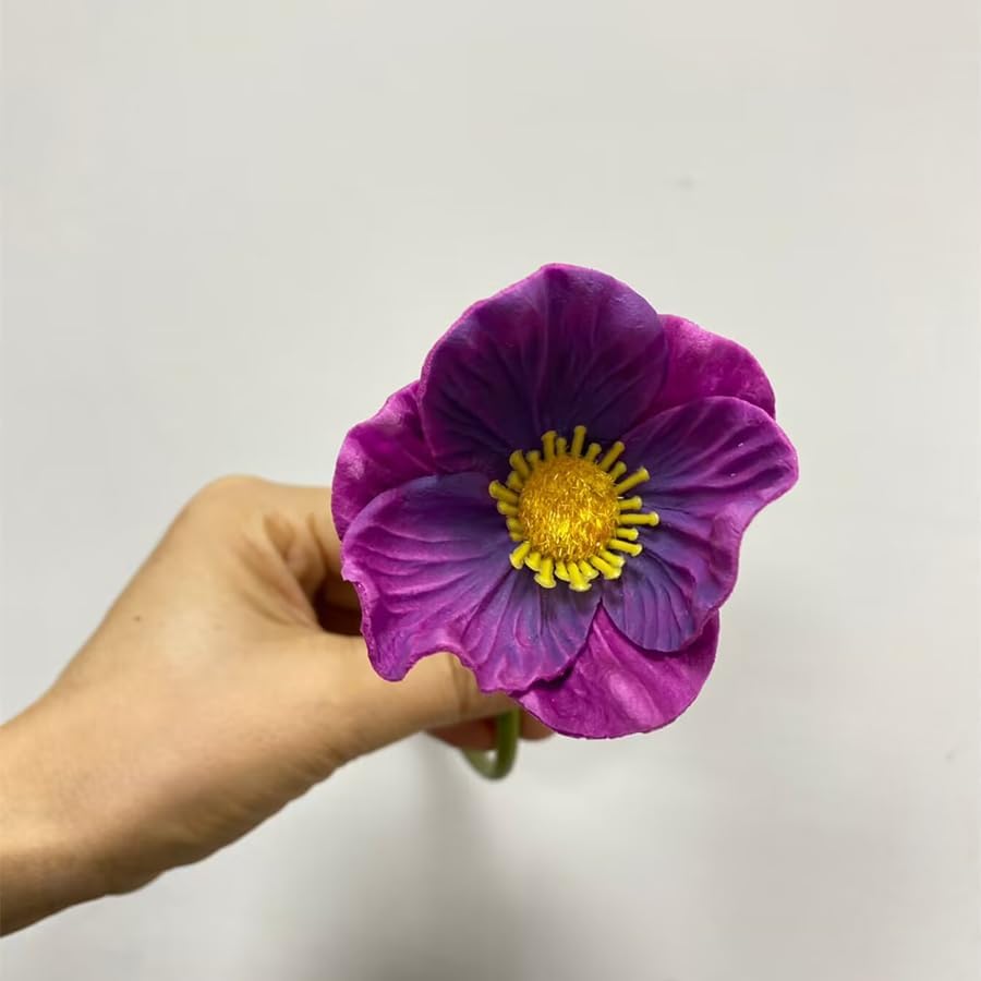 10 pcs Deep Purple Artificial Flowers Poppy Flowers,11" Faux Flower Stems - Image 3