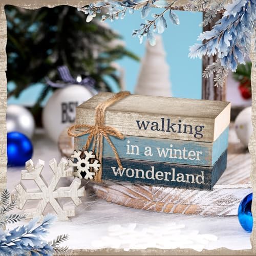4 Pcs Winter Table Decorations, Mini Wooden Book Signs - Image 3