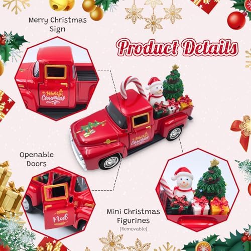 Christmas Red Truck Decor 5 Inch Vintage Farmhouse Metal Truck - Image 3