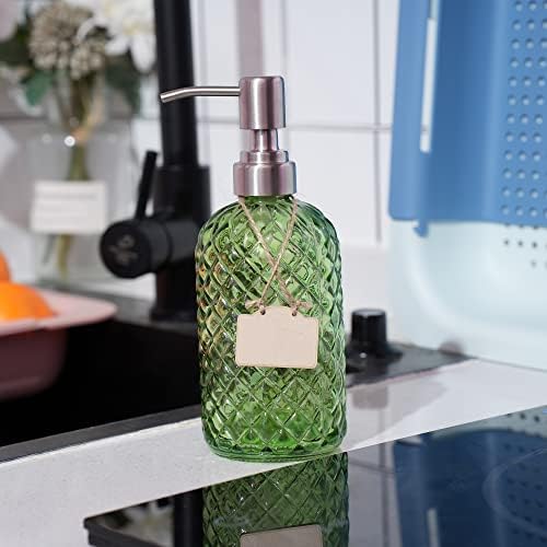 16oz Diamond Pattern Glass Soap Dispenser with Rust Resistant Pump - Image 2