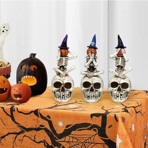 Halloween Skeleton Statue Set of 3, See Speak Hear No Evil Figurines - Image 2