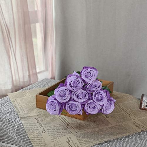 10pcs light Purple Roses Artificial Flowers, Realistic Faux Rose with Stem - Image 3