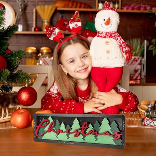 Vintage Christmas Decorations for Office, Home, Table, Mantel, Shelf, Desk, 3 1/2 x 11 Inch Retro Xmas Tree Sign, Wooden Christmas Decor Sign, Farmhouse Red and Green Decoration (Trees) - Image 7