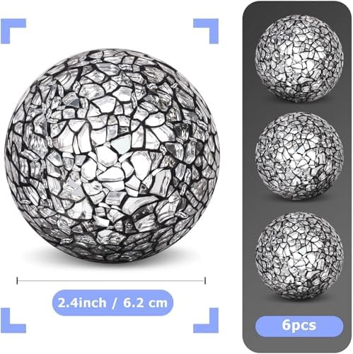 6 Pcs Decorative Balls for Bowls,2.4" Black Mosaic Glass Balls - Image 3