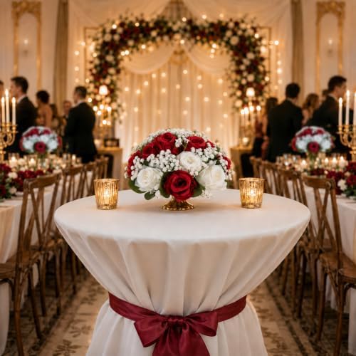 BLOSMON Fake Flowers Ball Wedding Centerpieces 2 Pcs Crimson Rose Babys Breath Artificial Flowers Center Pieces Decoration for Table Silk Kissing Floral Bouquet Arrangements for Home Party DIY Decor - Image 6