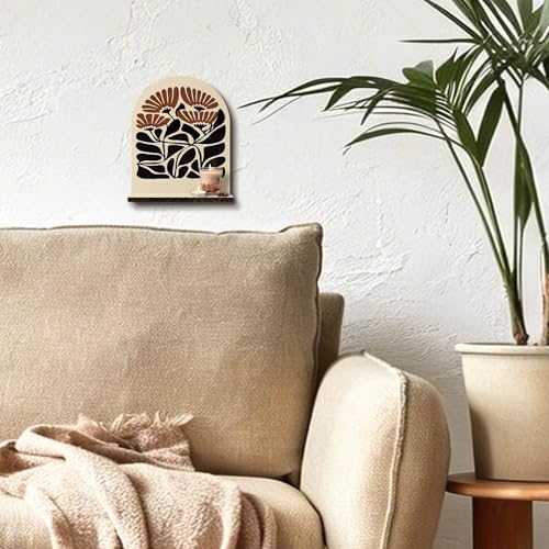 Boho Abstract Floral Wall Shelf, Abstract Minimalist Flower Wooden Hanging Floating Shelves, Neutral Modern Floral Hanging Shelf Wall Decor for Living Room Bedroom Bathroom - Image 4