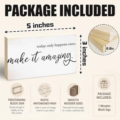 3x5 Motivational Wooden Sign, Today Only Happens Once, Make It Amazing - Image 2