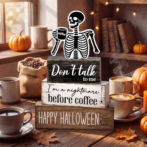 4 Pcs Halloween Coffee Table Decor Skeleton Nightmare Before Coffee Sign - Image 5