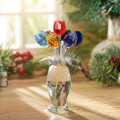 Colorful Crystal Rose Figurine Collectible Wedding Party Decor - Image 2