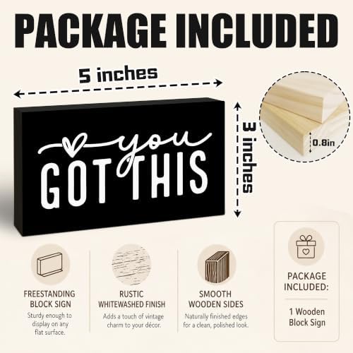 3x5 Encouragement Wooden Block Sign, You Got This, Black Background - Image 2