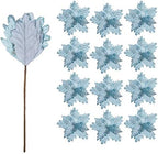 Glitter Decorated Large Poinsettias Decorative Christmas Flower Stems for Christmas Tree Wreaths Wedding Decor, Blue, 10pcs 9.4" - Image 2
