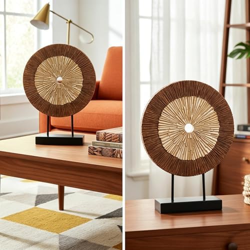 XMGZQ Wood Color Minimalist Round Statue Above Cabinet Decor Kitchen,Modern Decorative Sculpture Home Decorations for Living Room Coffee Table,Shelf Decor Items,Center Pieces Decoration (Extra Large) - Image 6