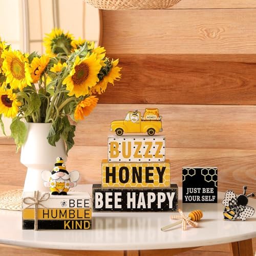 11 Pcs Bee Table Decorations Bee Tiered Tray Decorations Set Gnome Stack Signs Honey Farmhouse Rustic Wooden Table Centerpieces for Home Party - Image 6