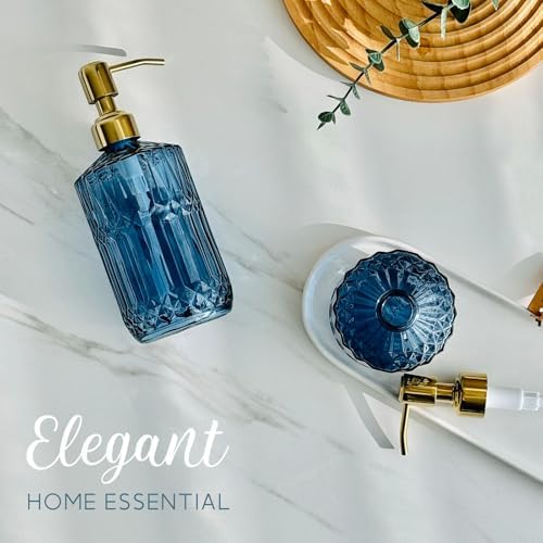 JASAI 18Oz Blue Glass Soap Dispenser with Golden Pump for Dish Soap - Image 6