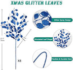 8 Pcs Christmas Tree Picks and Sprays Navy Blue Glitter Christmas Picks 26.8" Christmas Glitter Eucalyptus Leaves Stems for Christmas Tree Filler Branches Wreaths Centerpieces Holiday Decorations - Image 2
