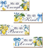 4 Pcs Lemon Bathroom Decor, Positive Affirmations Wall Art Decor, Inspirational Wooden Signs, Lemon Wall Art Hanging Plaques for Girls Bedroom Bathroom Living Room by Riletese